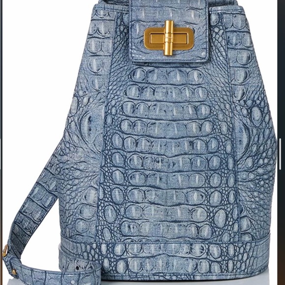 Brahmin Handbags - Brahmin Light Blue Crocodile-Embossed Backpack